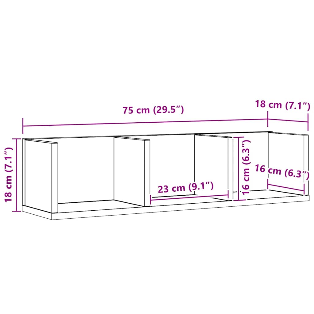 Wandplank met plank Zwart Eiken 75 x 18 x 18 cm Bewerkt hout is nu te koop bij PeponiXL, paradijselijk wonen!