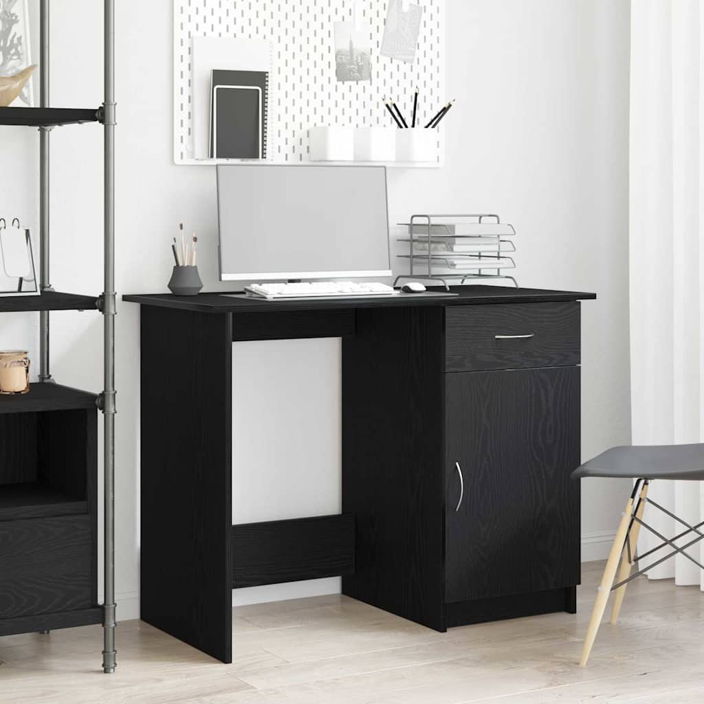 Bureau met lade Zwart Eiken 100 x 50 x 76 cm Bewerkt hout is nu te koop bij PeponiXL, paradijselijk wonen!