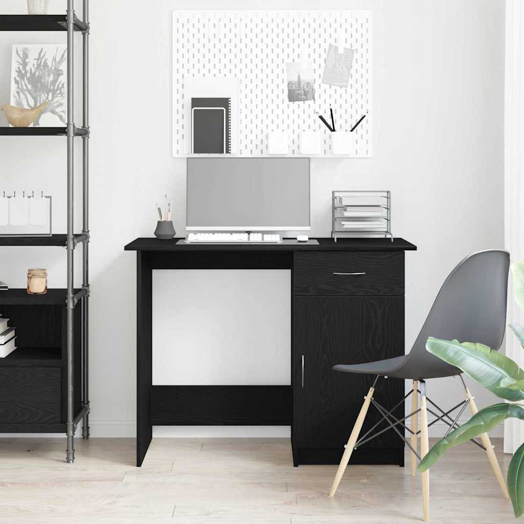 Bureau met lade Zwart Eiken 100 x 50 x 76 cm Bewerkt hout is nu te koop bij PeponiXL, paradijselijk wonen!