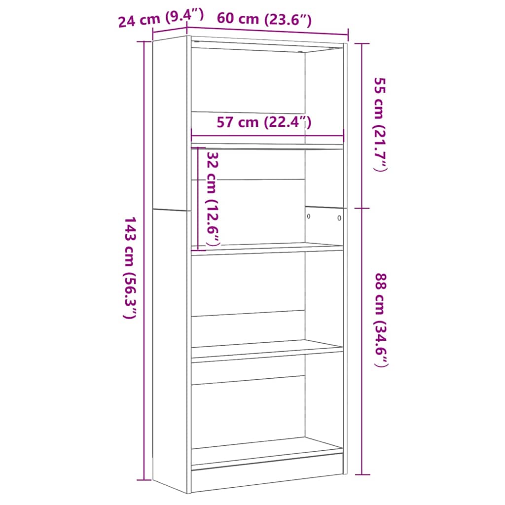 Boekenkast Zwart Eiken 60 x 24 x 143 cm Bewerkt hout is nu te koop bij PeponiXL, paradijselijk wonen!
