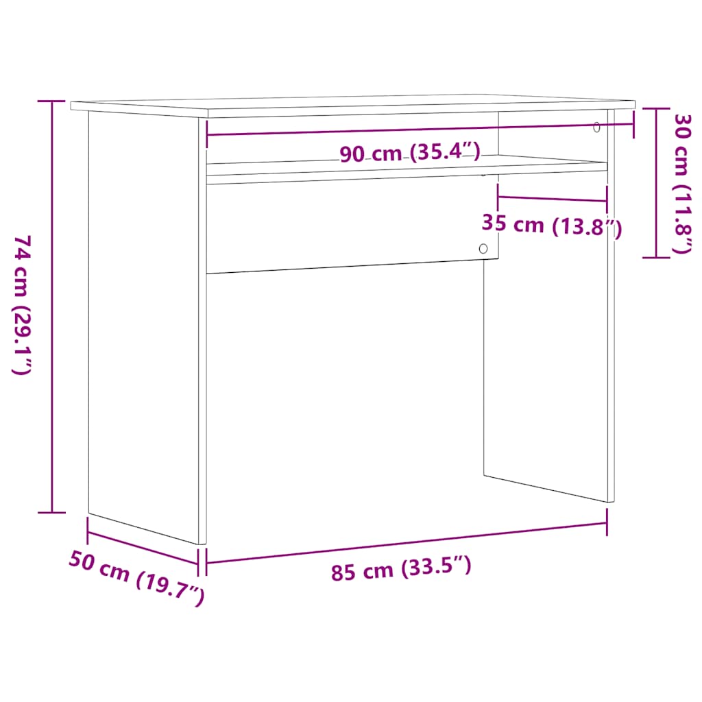 Bureau 90x50x74 cm bewerkt hout zwart eikenkleur is nu te koop bij PeponiXL, paradijselijk wonen!
