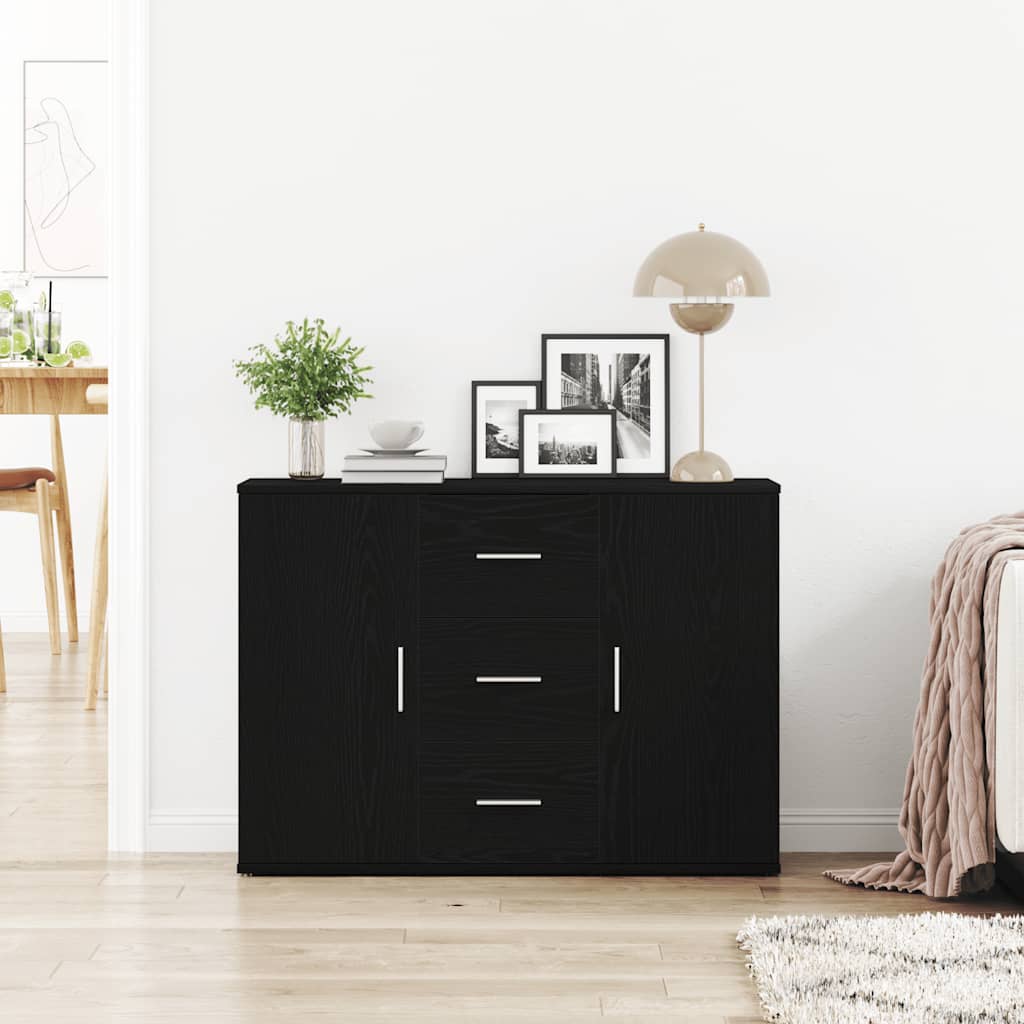 Dressoir 91x29,5x65 cm spaanplaat zwart eikenkleurig is nu te koop bij PeponiXL, paradijselijk wonen!