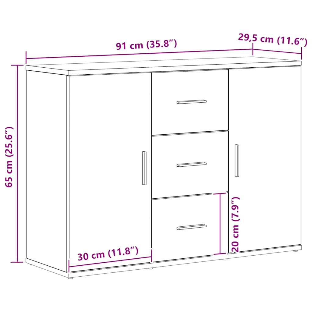 Dressoir 91x29,5x65 cm spaanplaat zwart eikenkleurig is nu te koop bij PeponiXL, paradijselijk wonen!