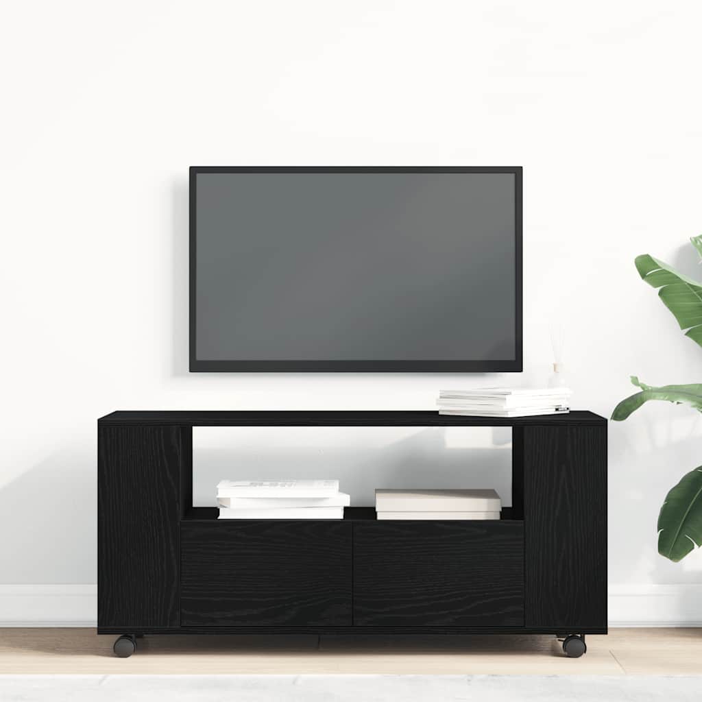 Tv-meubel wielen 102x34,5x43 cm spaanplaat zwart eikenkleurig is nu te koop bij PeponiXL, paradijselijk wonen!