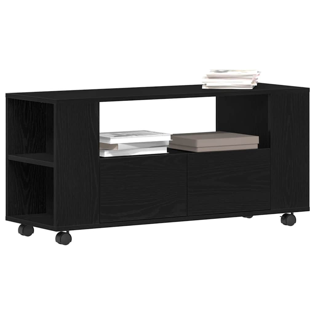 Tv-meubel wielen 102x34,5x43 cm spaanplaat zwart eikenkleurig is nu te koop bij PeponiXL, paradijselijk wonen!