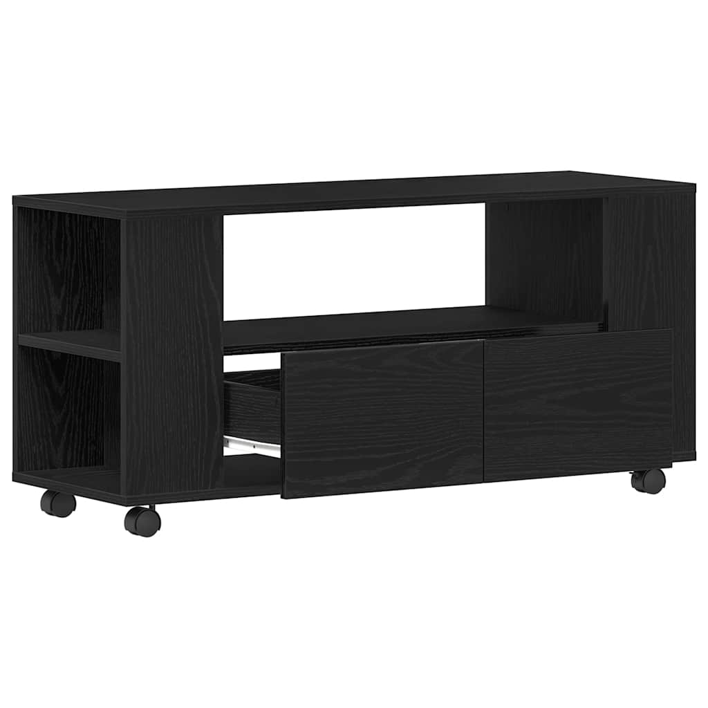 Tv-meubel wielen 102x34,5x43 cm spaanplaat zwart eikenkleurig is nu te koop bij PeponiXL, paradijselijk wonen!