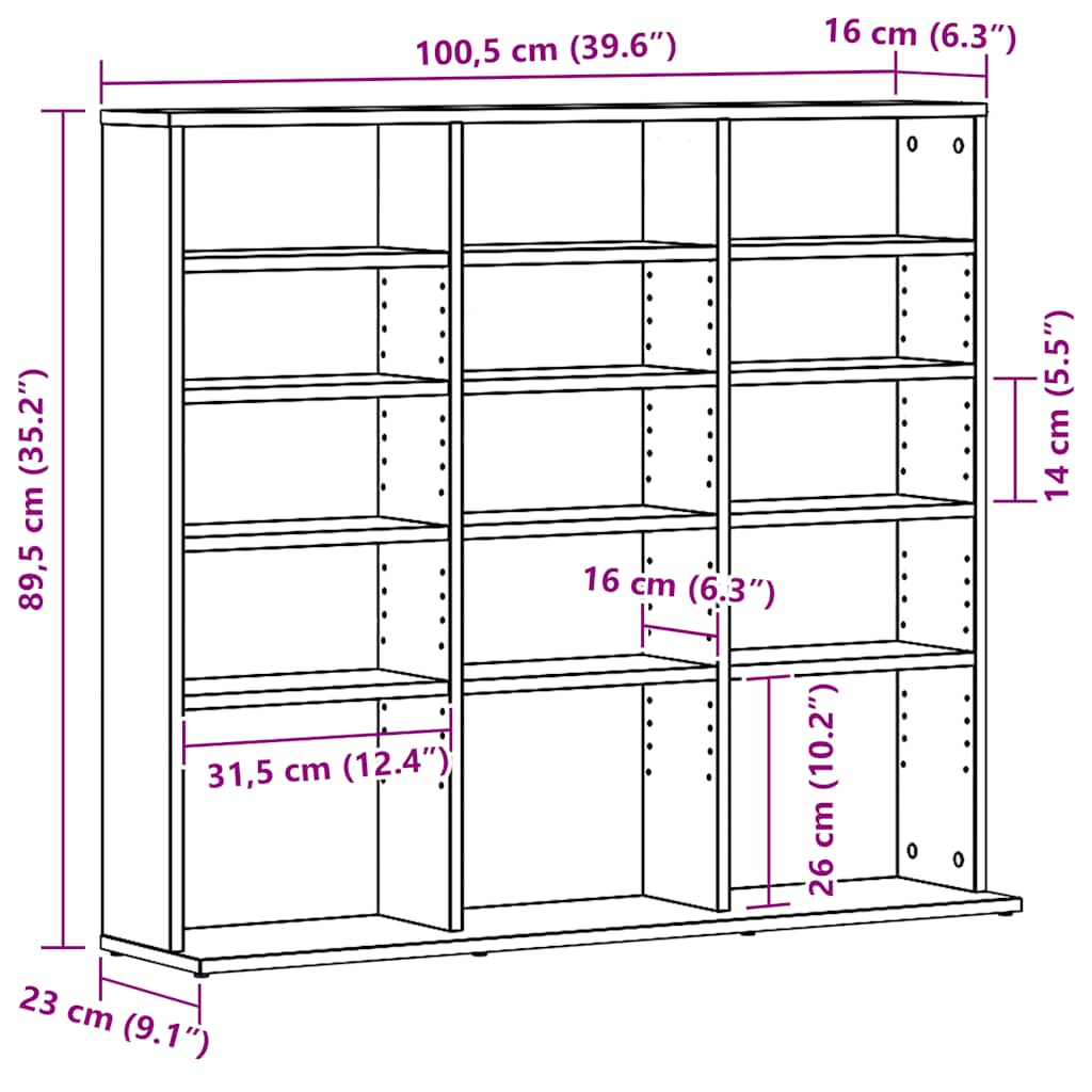 CD-kast 100x23x89,5 cm bewerkt hout zwart eikenkleurig is nu te koop bij PeponiXL, paradijselijk wonen!