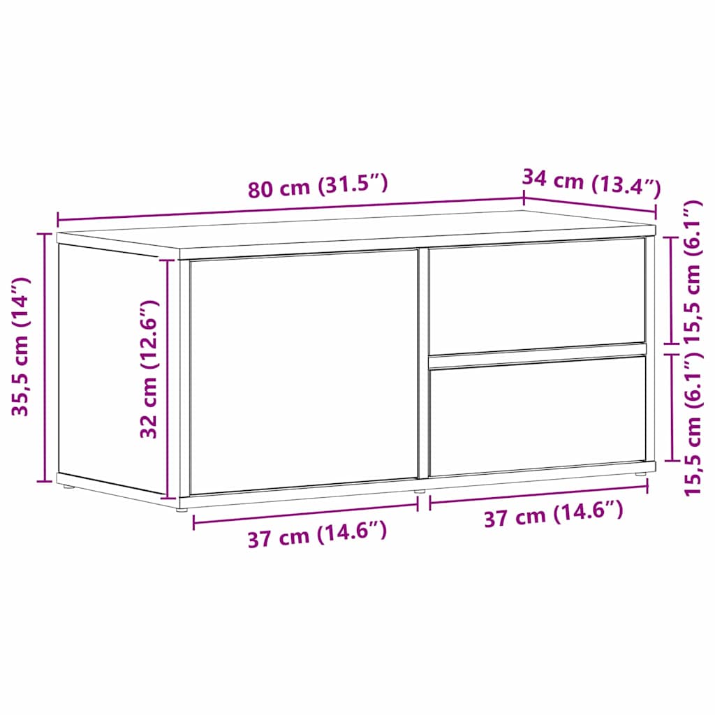 TV-kast met lade Zwart Eiken 80 x 34 x 36 cm Bewerkt hout is nu te koop bij PeponiXL, paradijselijk wonen!