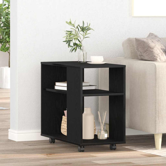 Bijzettafel zwart eiken 70x35x60 cm bewerkt hout is nu te koop bij PeponiXL, paradijselijk wonen!