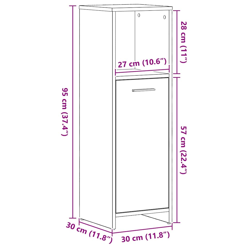 Badkamerkast Zwart Eiken 30x30x95 cm Bewerkt Hout is nu te koop bij PeponiXL, paradijselijk wonen!