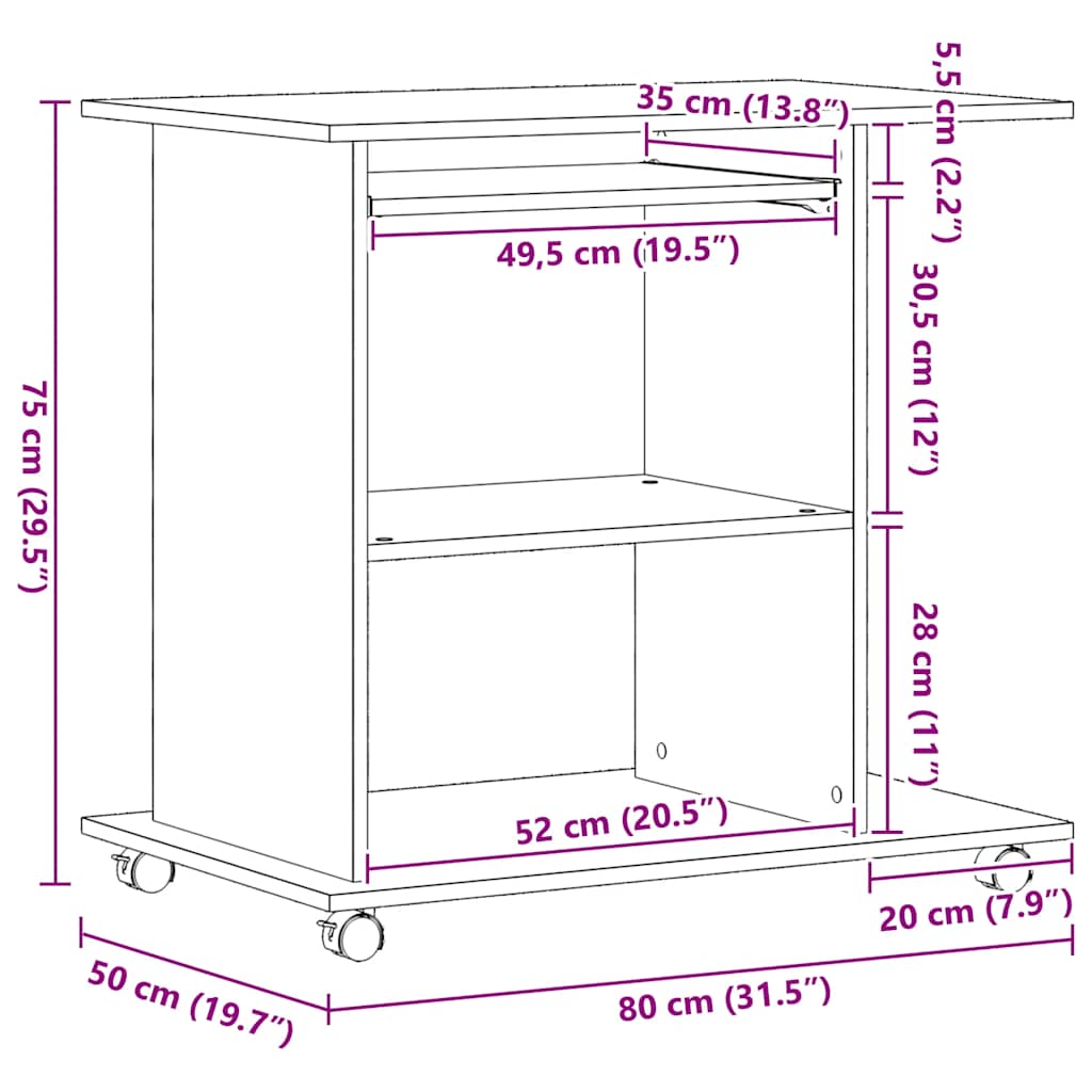 Computerbureau Zwart Eiken 80x50x75 cm Bewerkt Hout is nu te koop bij PeponiXL, paradijselijk wonen!