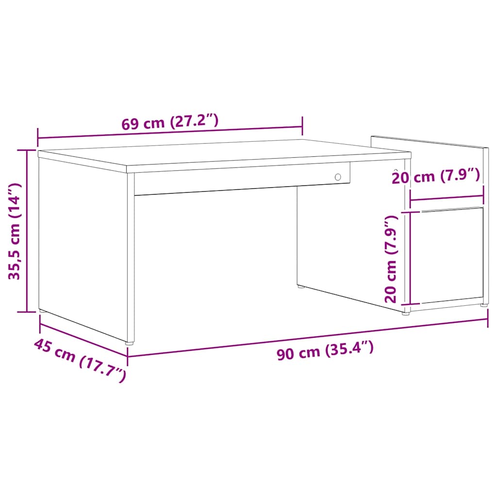 Salontafel Zwart Eiken 90 x 45 x 35 cm Bewerkt hout is nu te koop bij PeponiXL, paradijselijk wonen!