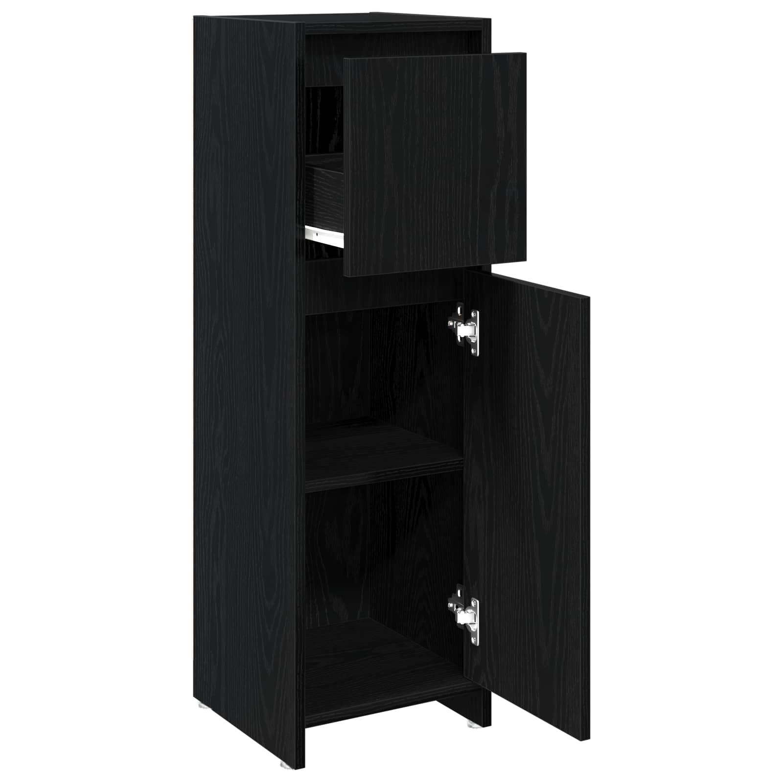 Badkamer Kast met lade Zwart Eiken 30 x 30 x 95 cm Bewerkt hout is nu te koop bij PeponiXL, paradijselijk wonen!