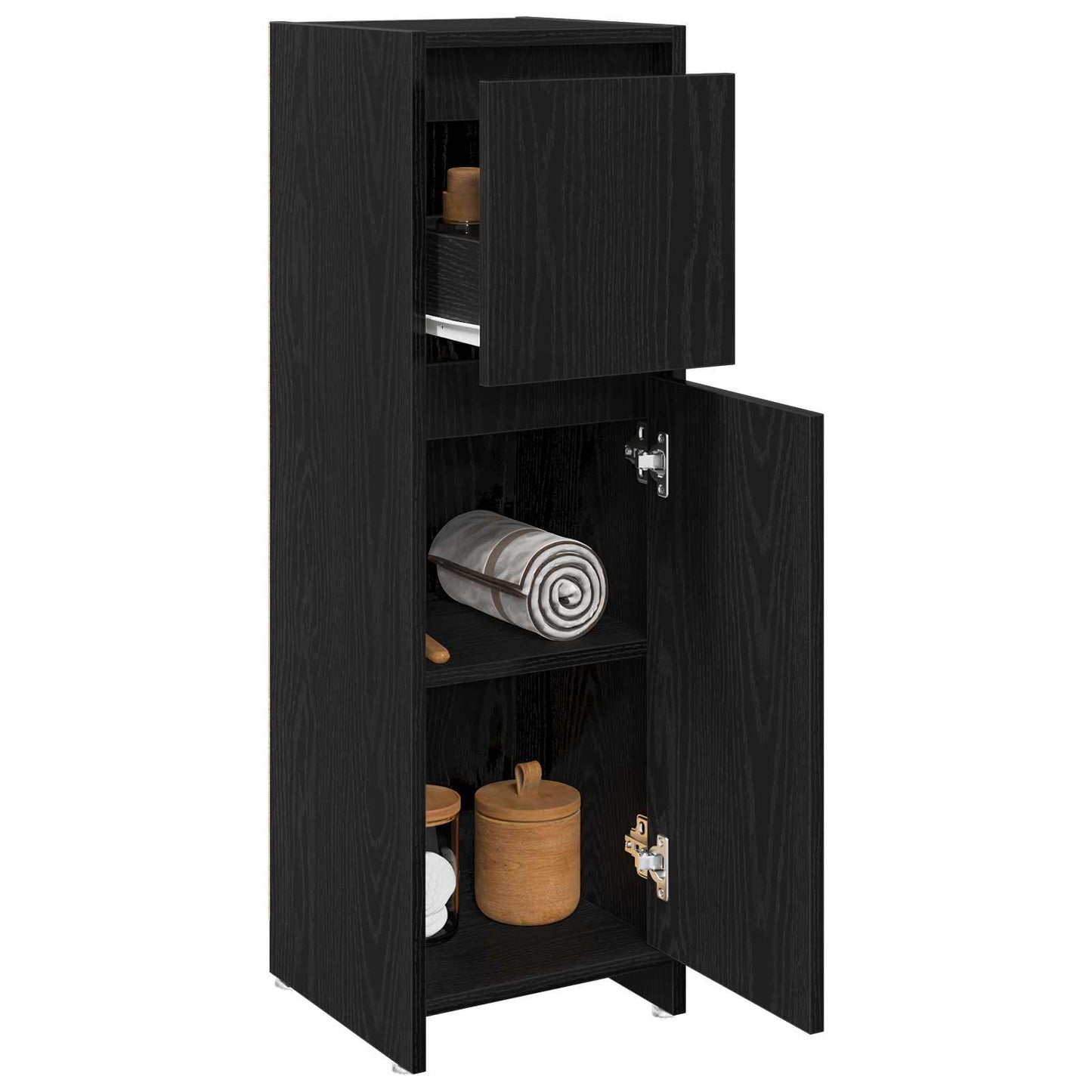 Badkamer Kast met lade Zwart Eiken 30 x 30 x 95 cm Bewerkt hout is nu te koop bij PeponiXL, paradijselijk wonen!