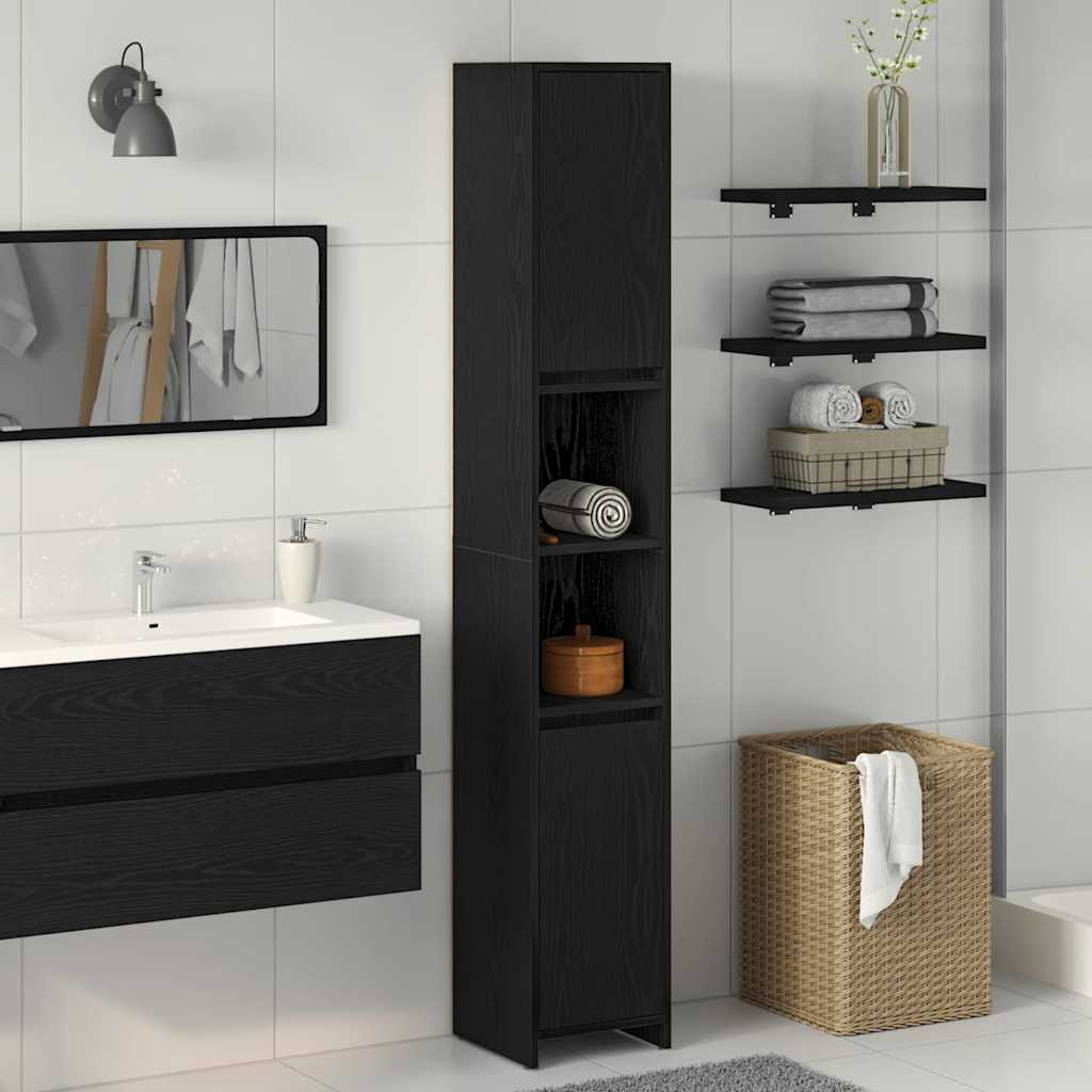 Badkamer Kast Zwart Eiken 30 x 30 x 183,5 cm Bewerkt hout is nu te koop bij PeponiXL, paradijselijk wonen!