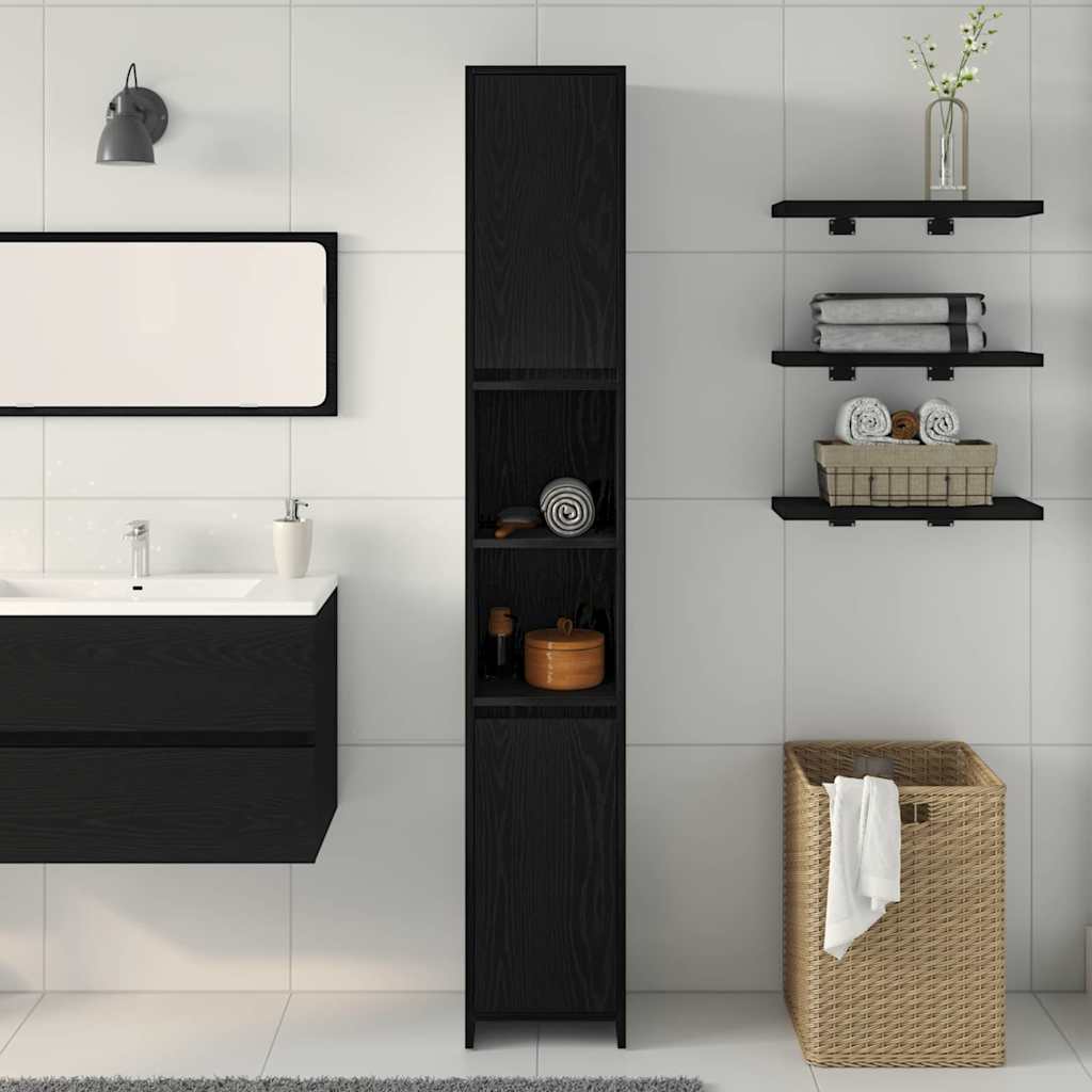 Badkamer Kast Zwart Eiken 30 x 30 x 183,5 cm Bewerkt hout is nu te koop bij PeponiXL, paradijselijk wonen!