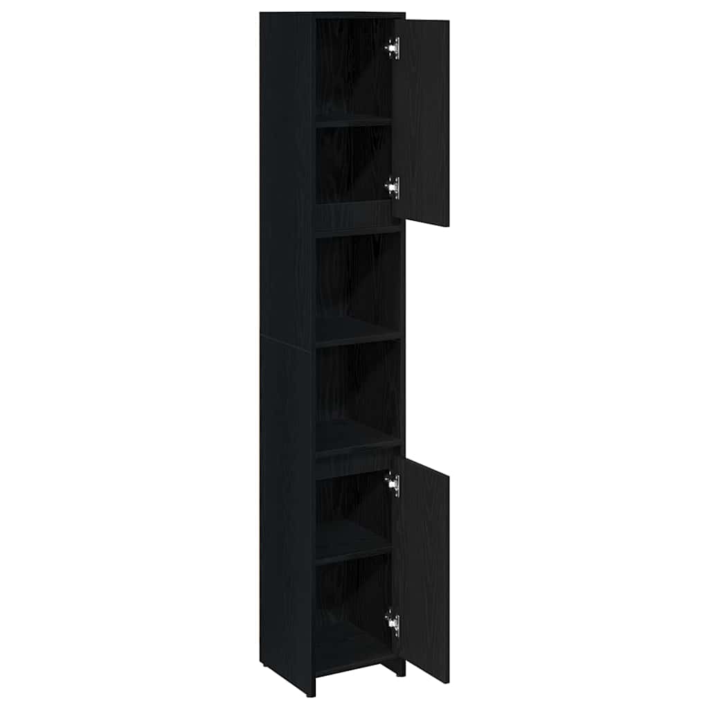 Badkamer Kast Zwart Eiken 30 x 30 x 183,5 cm Bewerkt hout is nu te koop bij PeponiXL, paradijselijk wonen!
