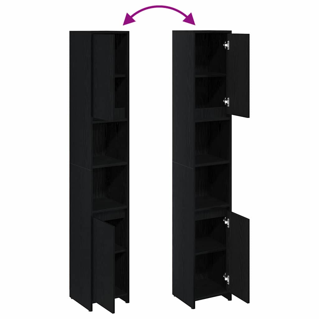 Badkamer Kast Zwart Eiken 30 x 30 x 183,5 cm Bewerkt hout is nu te koop bij PeponiXL, paradijselijk wonen!
