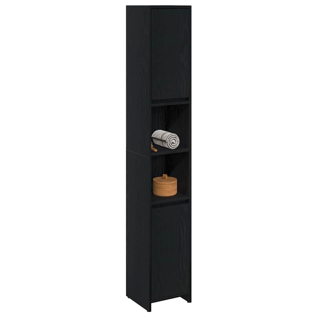 Badkamer Kast Zwart Eiken 30 x 30 x 183,5 cm Bewerkt hout is nu te koop bij PeponiXL, paradijselijk wonen!