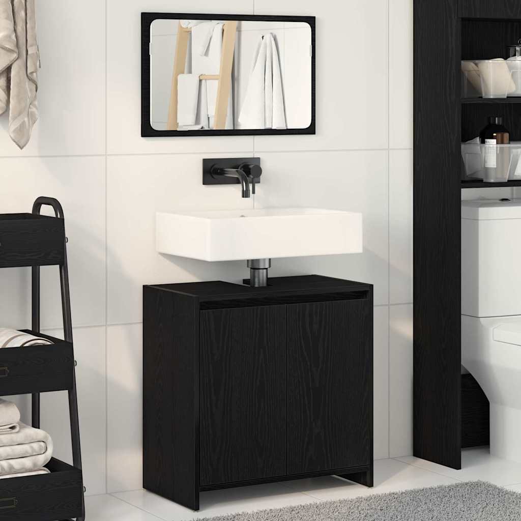 Badkamer Kast Zwart Eiken 60 x 33 x 60 cm Bewerkt hout is nu te koop bij PeponiXL, paradijselijk wonen!