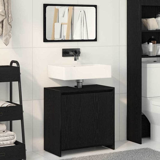Badkamer Kast Zwart Eiken 60 x 33 x 60 cm Bewerkt hout is nu te koop bij PeponiXL, paradijselijk wonen!