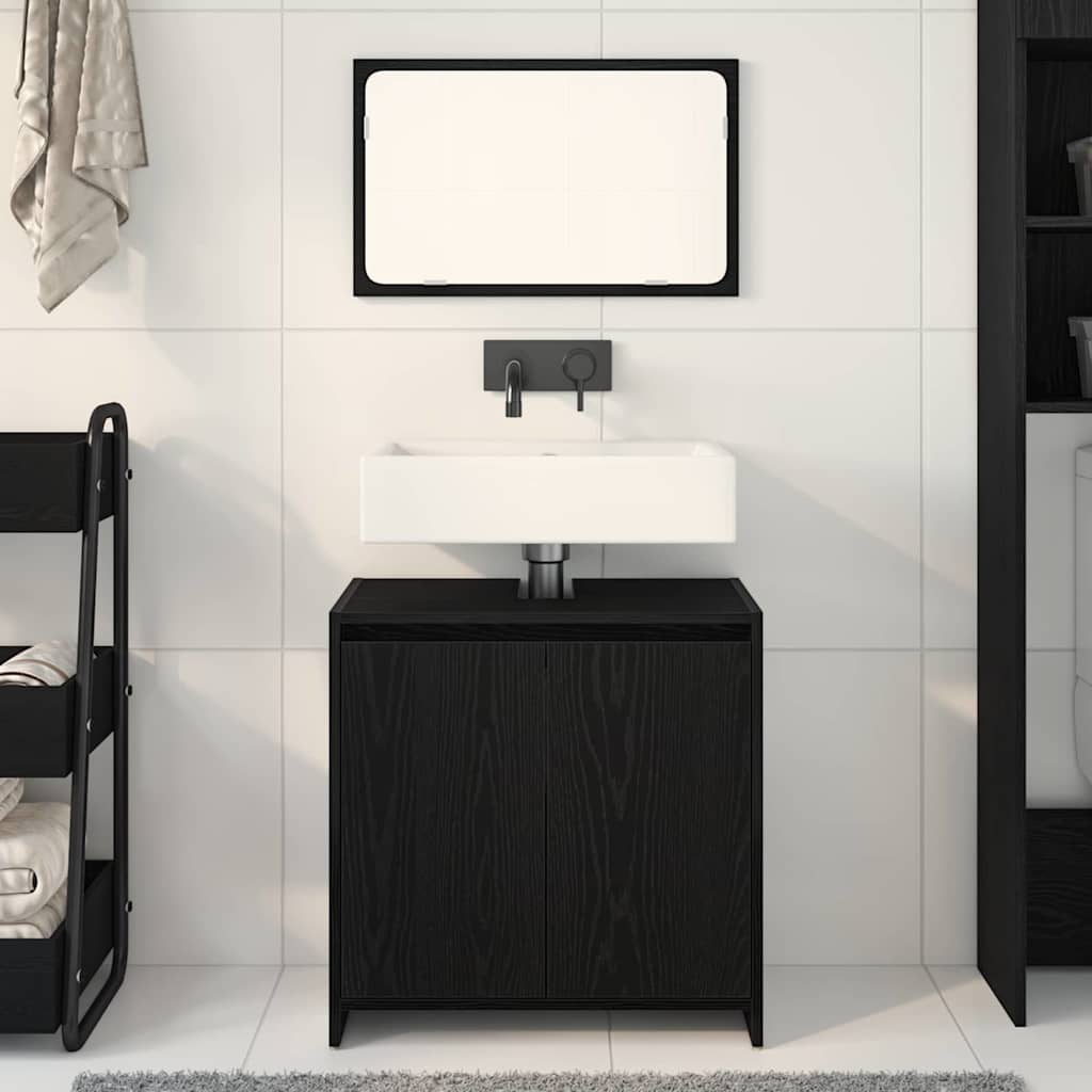 Badkamer Kast Zwart Eiken 60 x 33 x 60 cm Bewerkt hout is nu te koop bij PeponiXL, paradijselijk wonen!