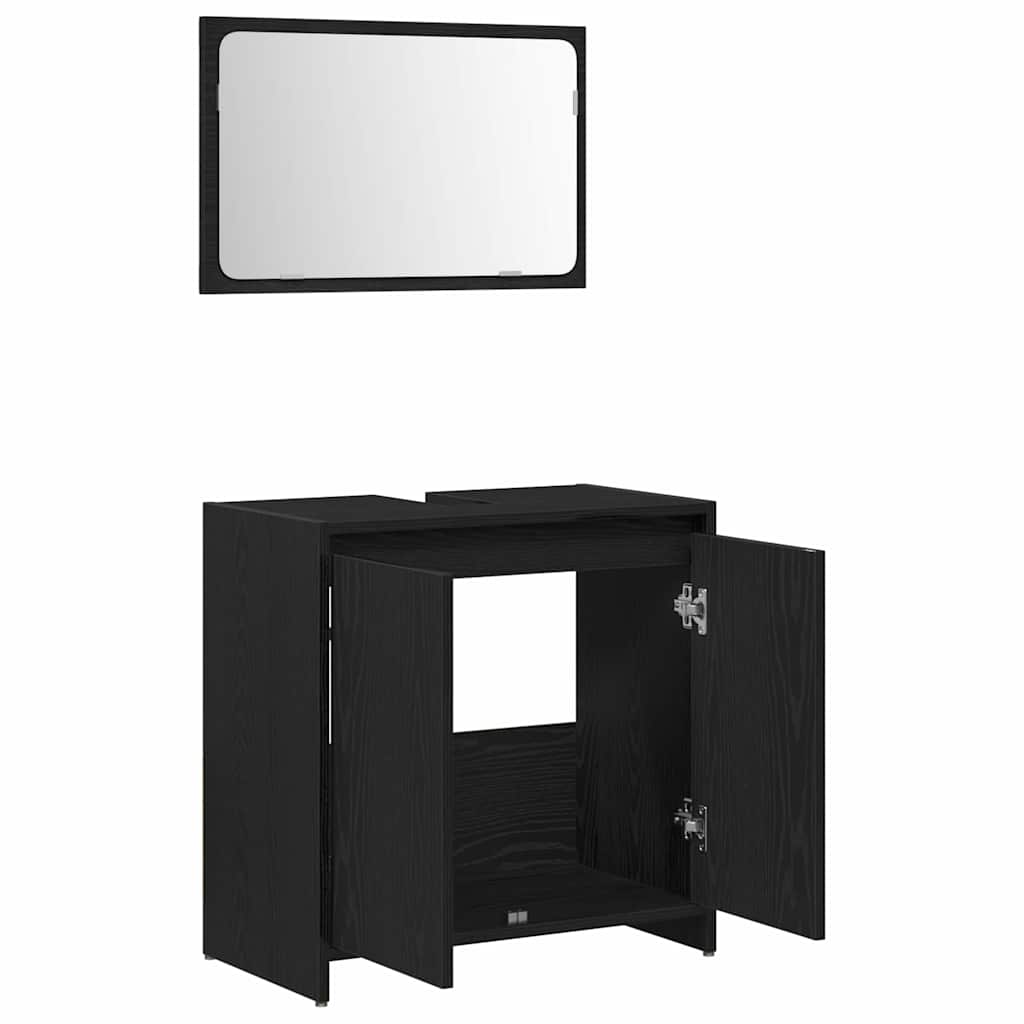 Badkamer Kast Zwart Eiken 60 x 33 x 60 cm Bewerkt hout is nu te koop bij PeponiXL, paradijselijk wonen!