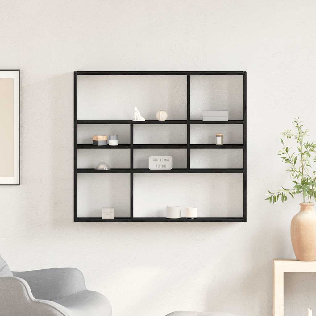 Wandschap 90x16x78 cm bewerkt hout zwart eikenkleur is nu te koop bij PeponiXL, paradijselijk wonen!