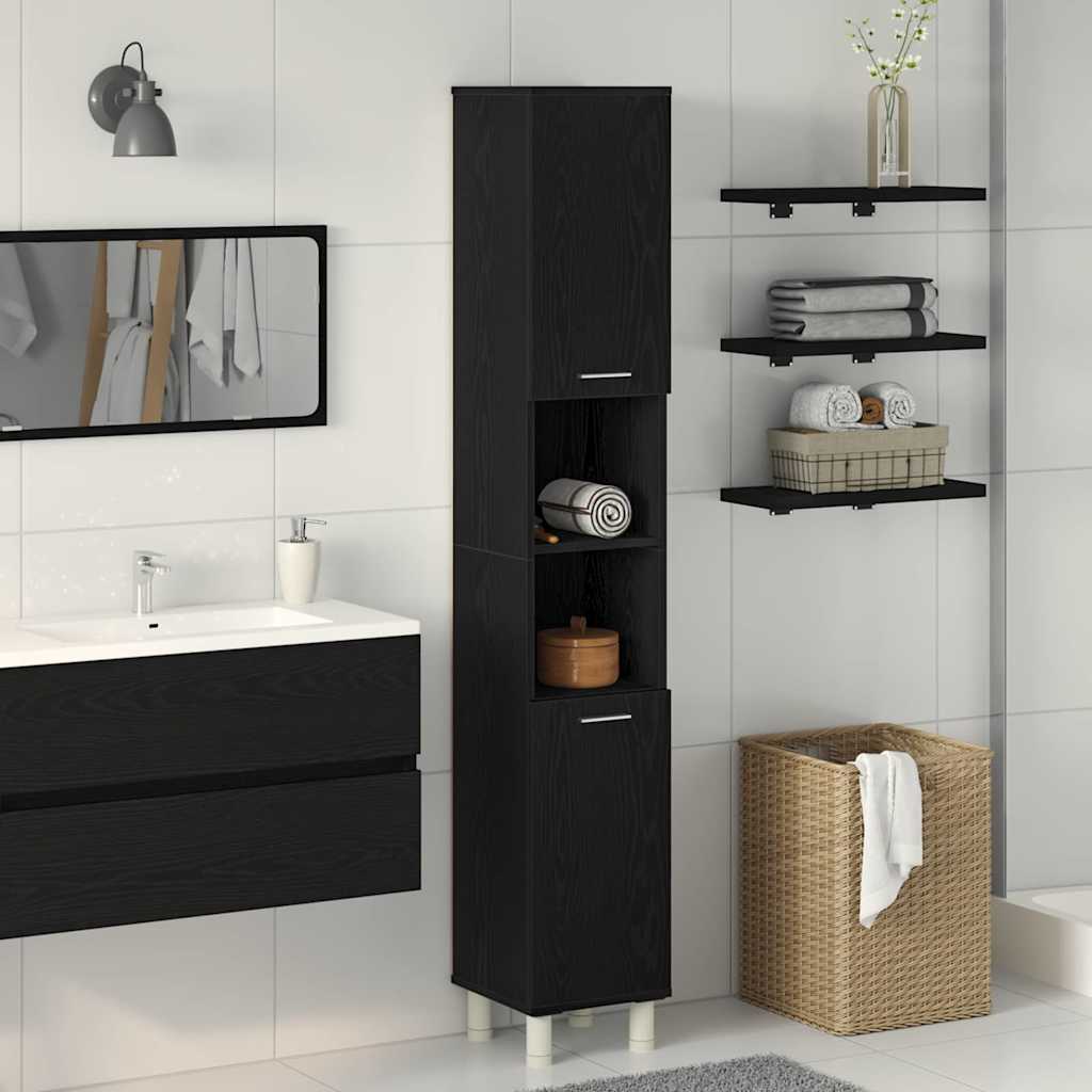 Badkamer Kast Zwart Eiken 30 x 30 x 179 cm Bewerkt hout is nu te koop bij PeponiXL, paradijselijk wonen!