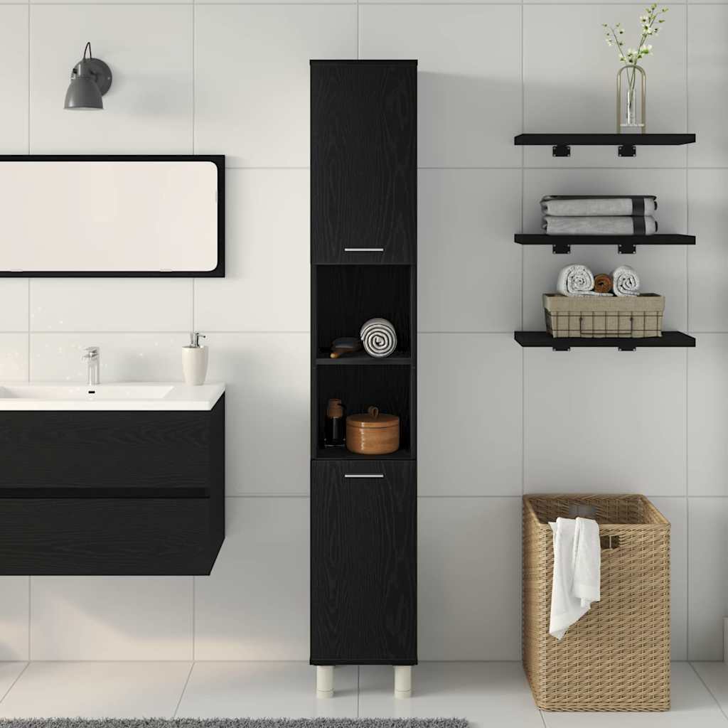 Badkamer Kast Zwart Eiken 30 x 30 x 179 cm Bewerkt hout is nu te koop bij PeponiXL, paradijselijk wonen!