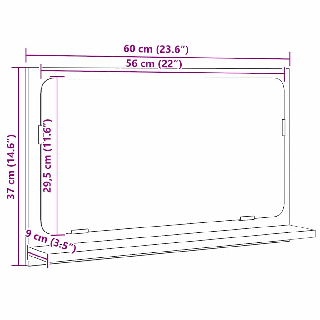 Spiegelplank Zwart Eiken 60 x 10,5 x 37 cm Bewerkt hout is nu te koop bij PeponiXL, paradijselijk wonen!