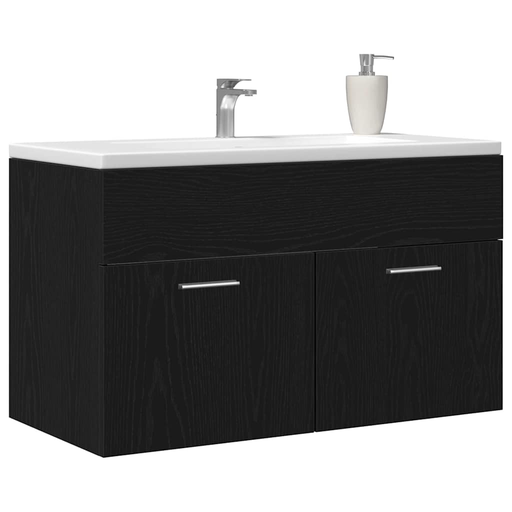 Wastafelkast Zwart Eiken 38,5 x 100 x 46 cm Bewerkt hout is nu te koop bij PeponiXL, paradijselijk wonen!