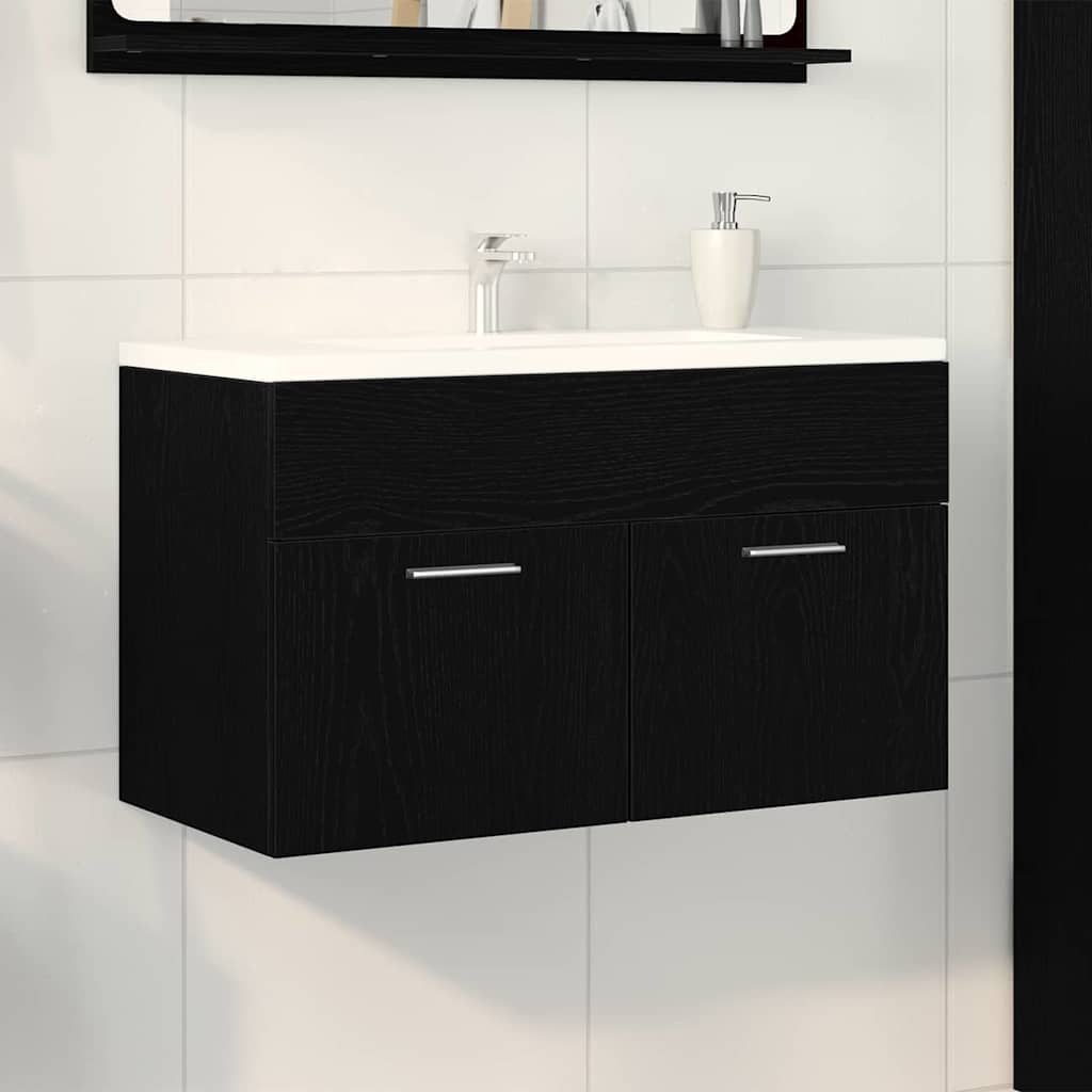 Wastafelkast met opslag met de deur Zwart Eiken Bewerkt hout is nu te koop bij PeponiXL, paradijselijk wonen!