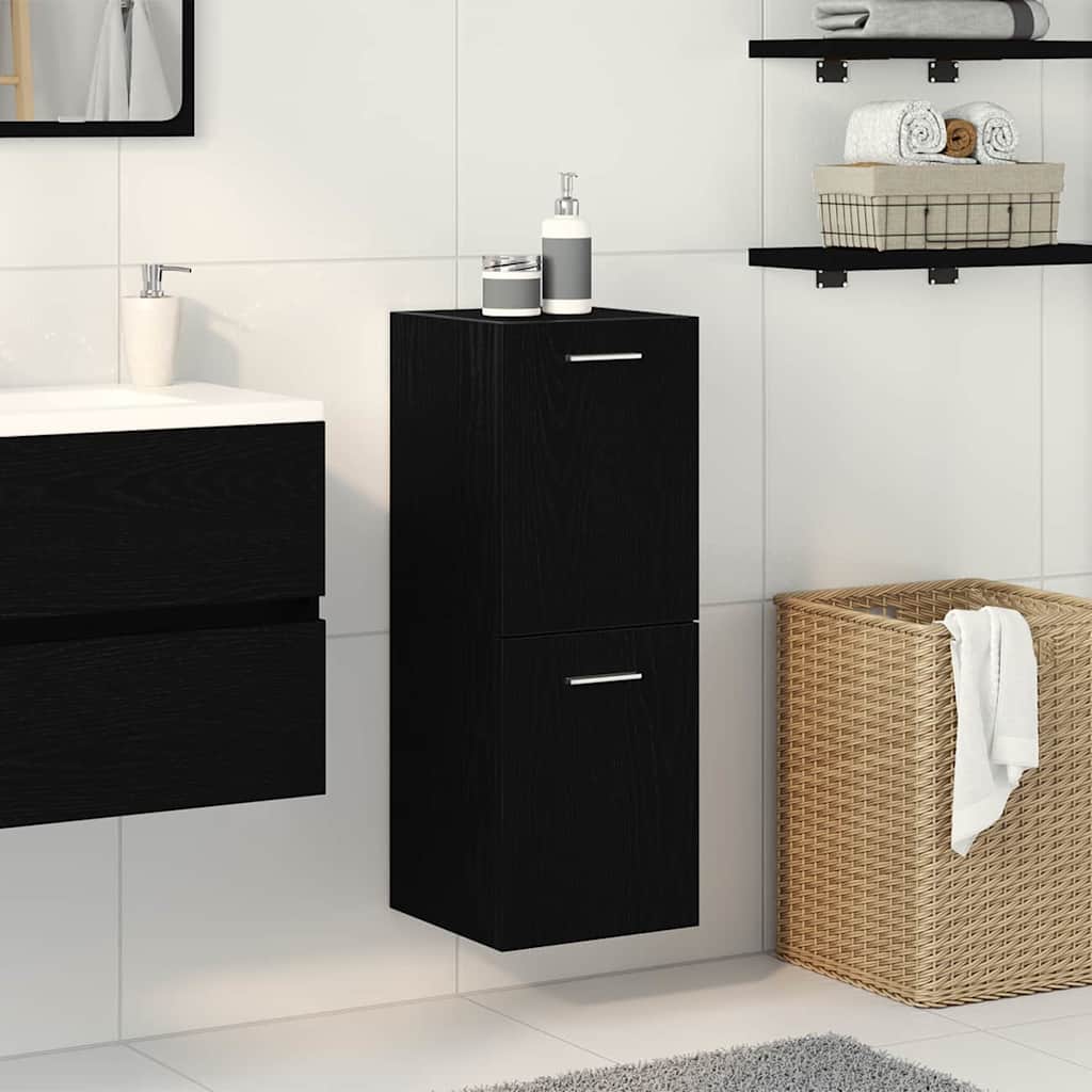 Badkamer Kast Zwart Eiken 30 x 30 x 80 cm Bewerkt hout is nu te koop bij PeponiXL, paradijselijk wonen!