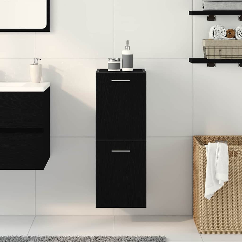 Badkamer Kast Zwart Eiken 30 x 30 x 80 cm Bewerkt hout is nu te koop bij PeponiXL, paradijselijk wonen!