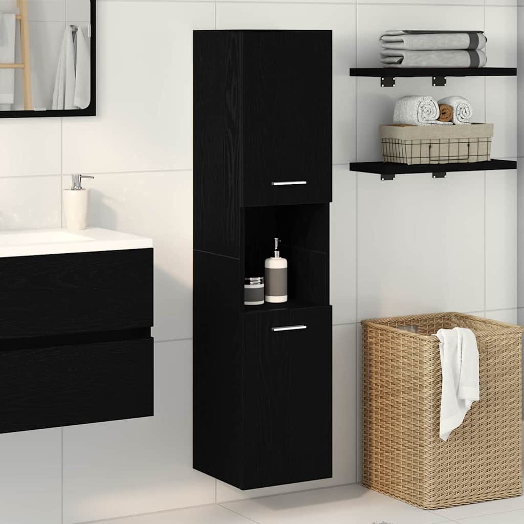 Badkamer Kast Zwart Eiken 30 x 30 x 130 cm Bewerkt hout is nu te koop bij PeponiXL, paradijselijk wonen!