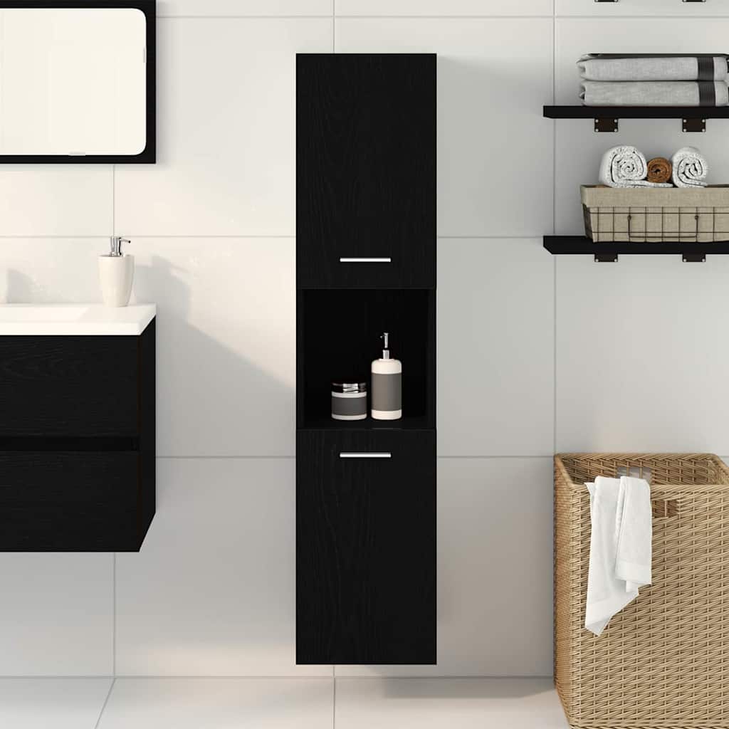 Badkamer Kast Zwart Eiken 30 x 30 x 130 cm Bewerkt hout is nu te koop bij PeponiXL, paradijselijk wonen!