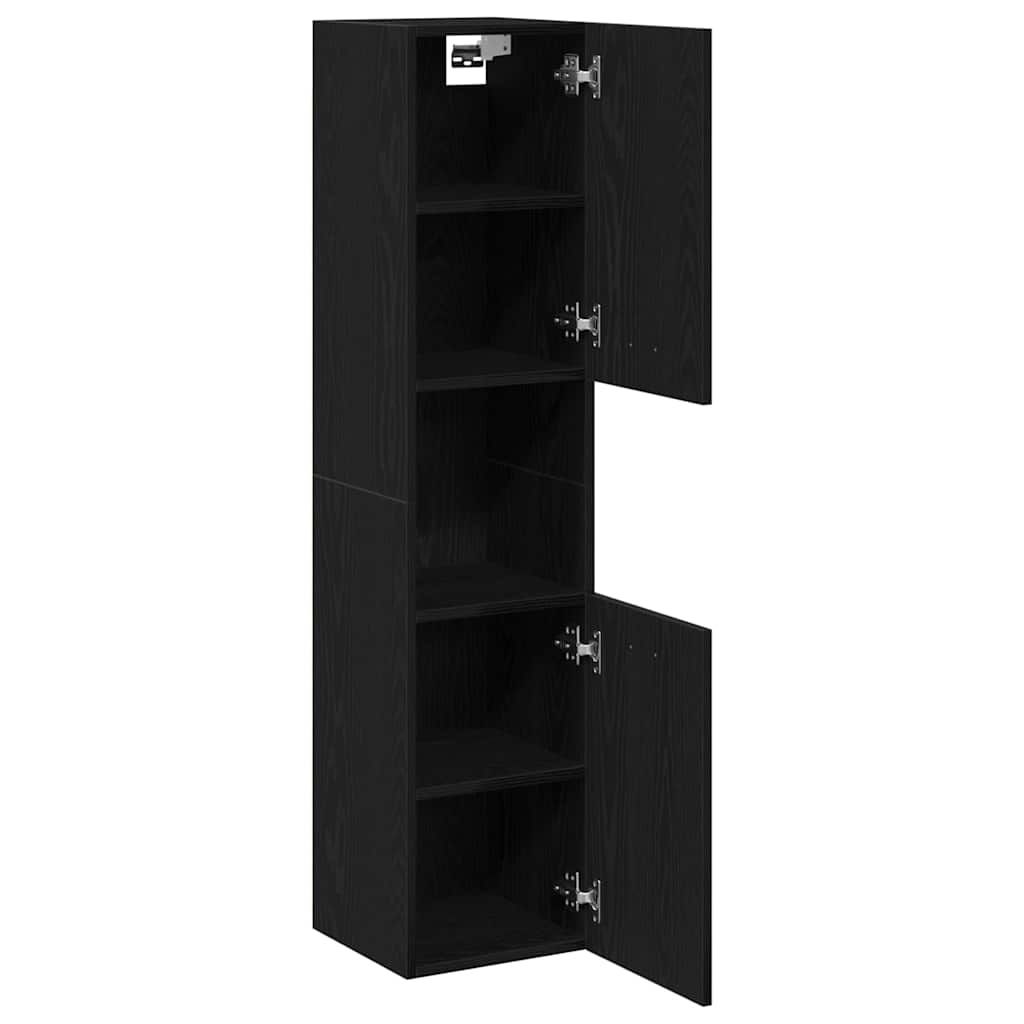 Badkamer Kast Zwart Eiken 30 x 30 x 130 cm Bewerkt hout is nu te koop bij PeponiXL, paradijselijk wonen!