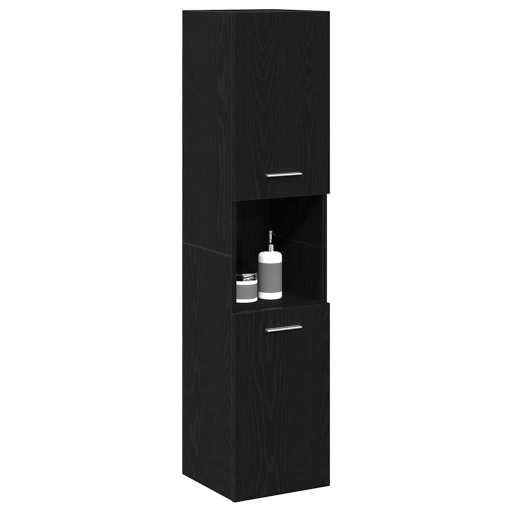 Badkamer Kast Zwart Eiken 30 x 30 x 130 cm Bewerkt hout is nu te koop bij PeponiXL, paradijselijk wonen!