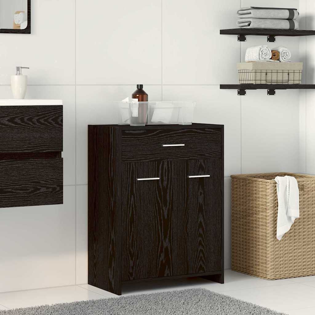 Badkamer Kast met lade Zwart Eiken 60 x 33 x 80 cm Bewerkt hout is nu te koop bij PeponiXL, paradijselijk wonen!