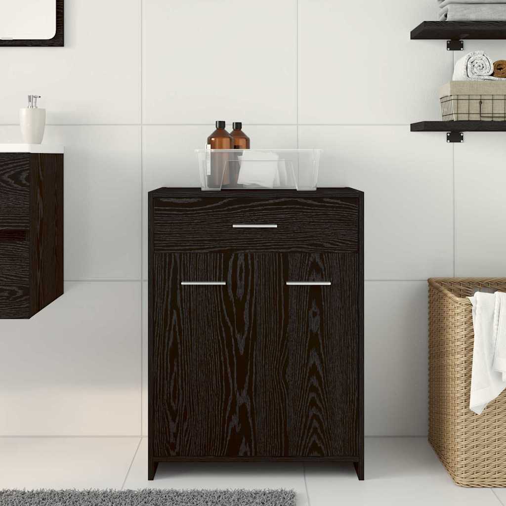 Badkamer Kast met lade Zwart Eiken 60 x 33 x 80 cm Bewerkt hout is nu te koop bij PeponiXL, paradijselijk wonen!