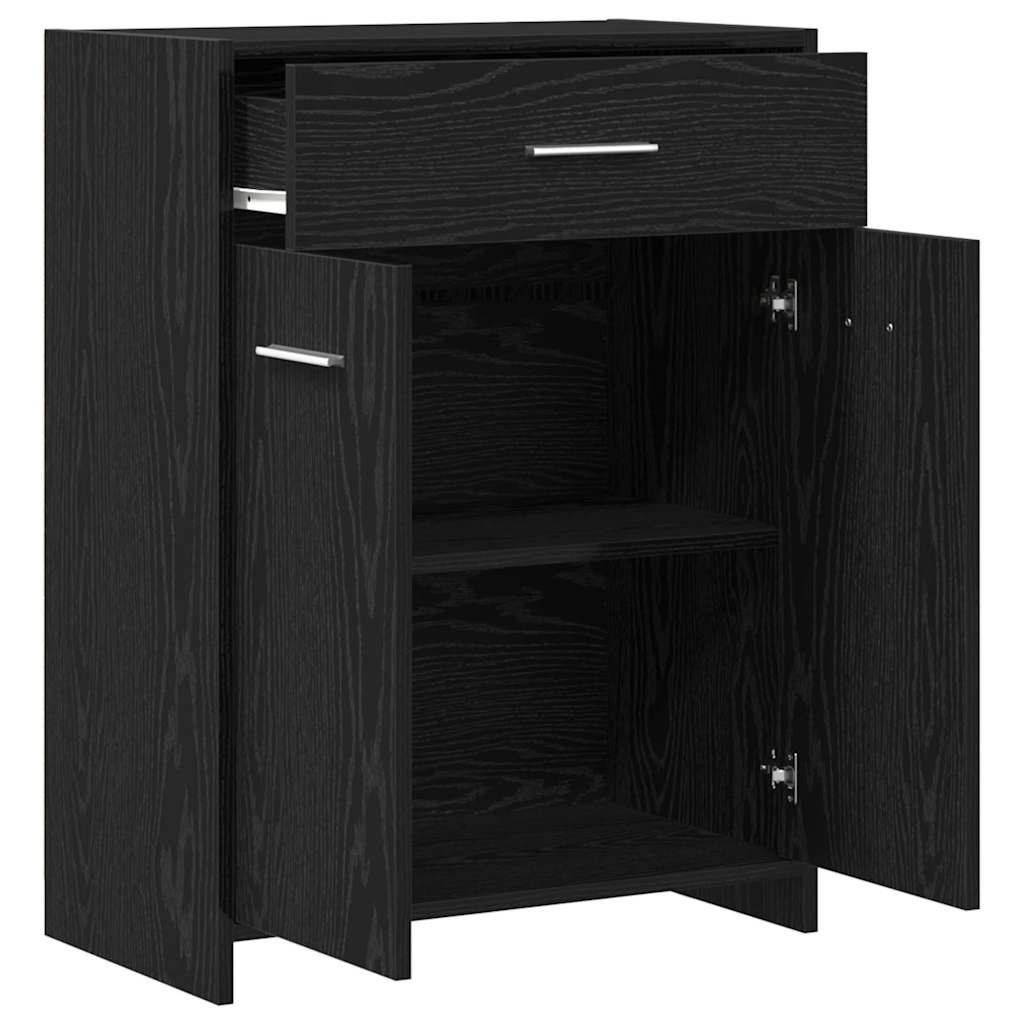 Badkamer Kast met lade Zwart Eiken 60 x 33 x 80 cm Bewerkt hout is nu te koop bij PeponiXL, paradijselijk wonen!