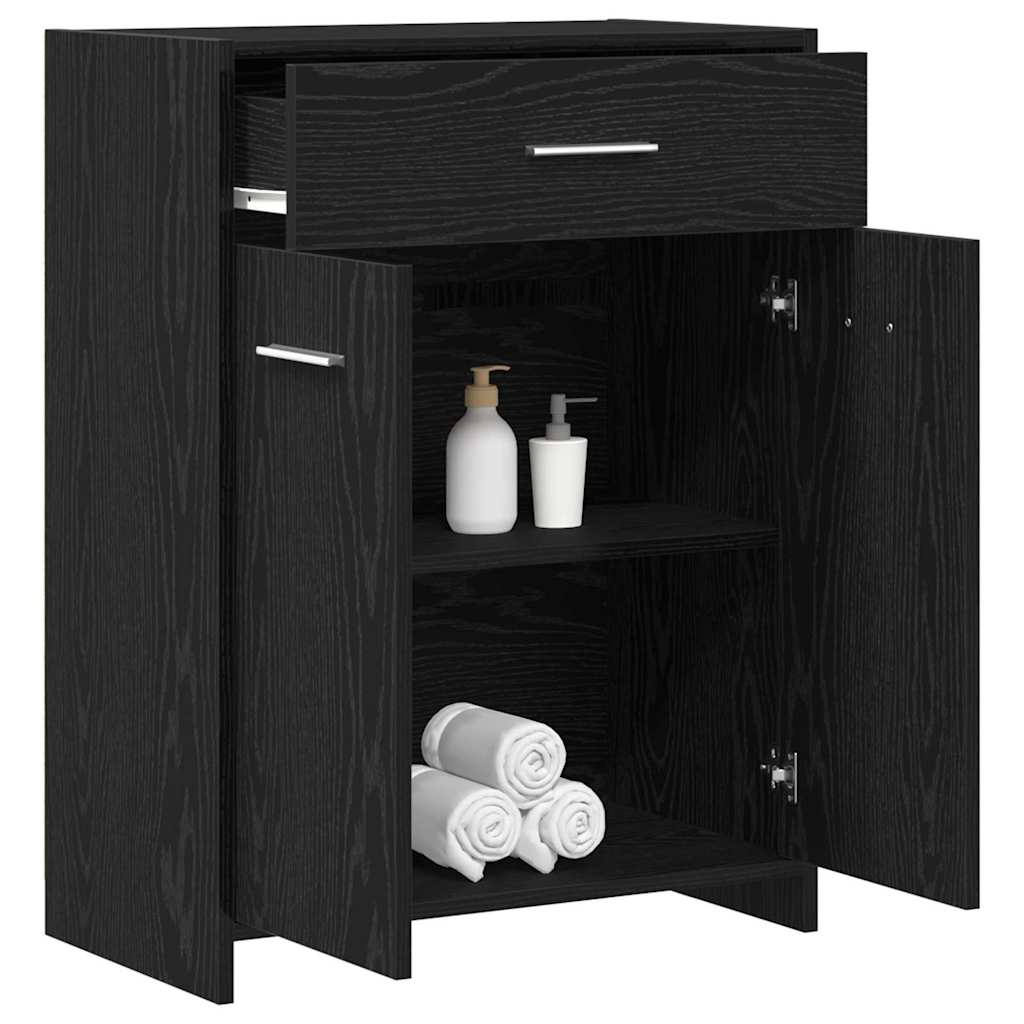 Badkamer Kast met lade Zwart Eiken 60 x 33 x 80 cm Bewerkt hout is nu te koop bij PeponiXL, paradijselijk wonen!