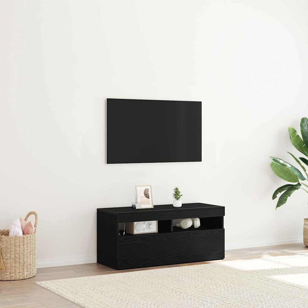 TV-kast met LED Zwart Eiken 90 x 35 x 40 cm Bewerkt hout is nu te koop bij PeponiXL, paradijselijk wonen!