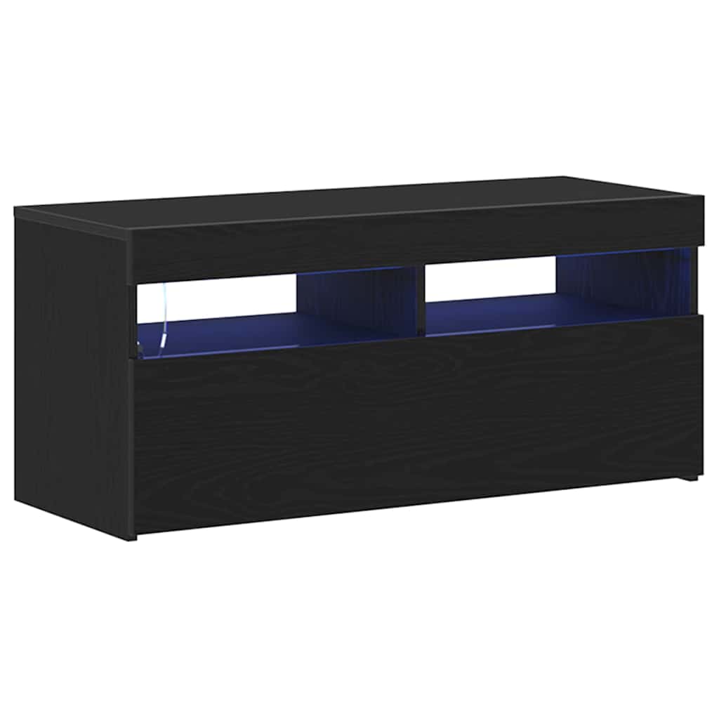 TV-kast met LED Zwart Eiken 90 x 35 x 40 cm Bewerkt hout is nu te koop bij PeponiXL, paradijselijk wonen!