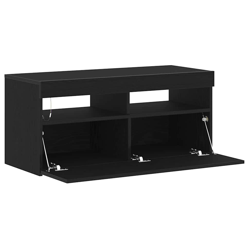 TV-kast met LED Zwart Eiken 90 x 35 x 40 cm Bewerkt hout is nu te koop bij PeponiXL, paradijselijk wonen!