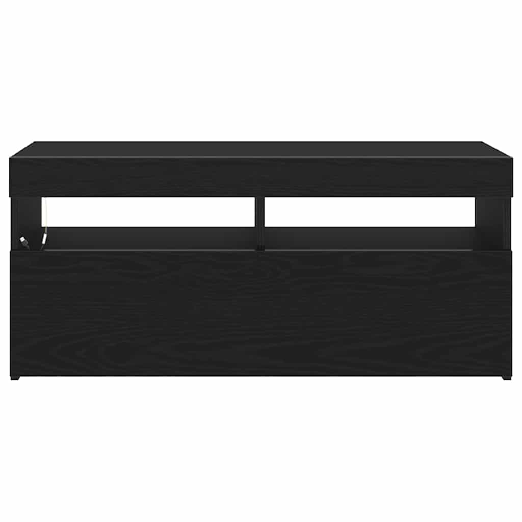 TV-kast met LED Zwart Eiken 90 x 35 x 40 cm Bewerkt hout is nu te koop bij PeponiXL, paradijselijk wonen!