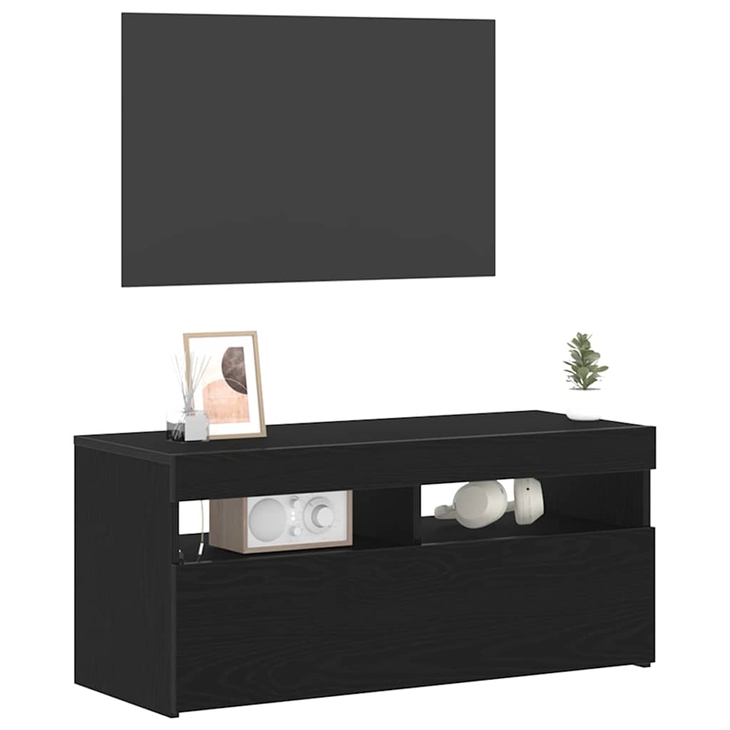 TV-kast met LED Zwart Eiken 90 x 35 x 40 cm Bewerkt hout is nu te koop bij PeponiXL, paradijselijk wonen!