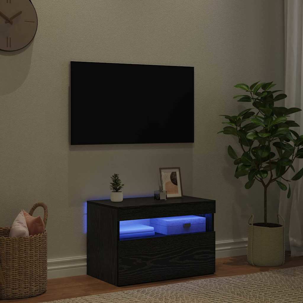 TV-kast met LED Zwart Eiken 60 x 35 x 40 cm Bewerkt hout is nu te koop bij PeponiXL, paradijselijk wonen!