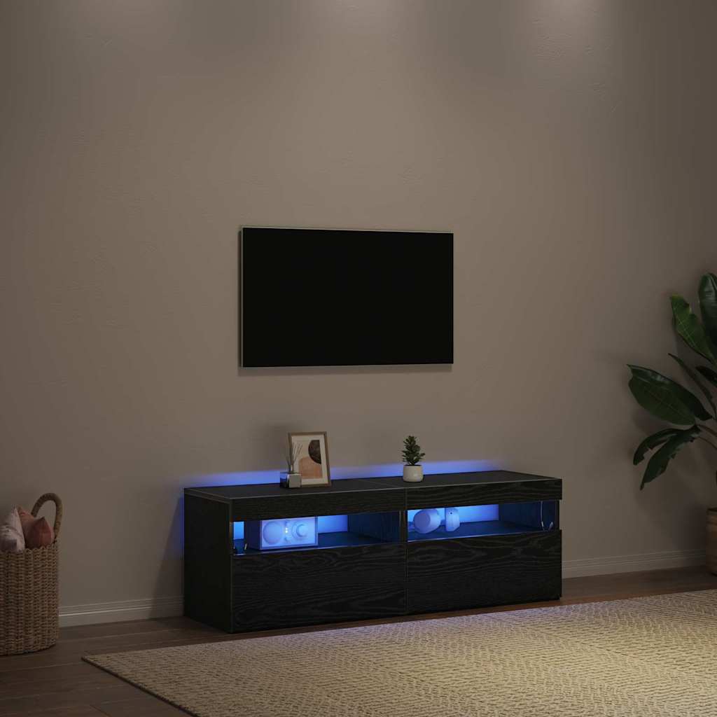 TV-kast met LED 2 pcs Zwart Eiken 60 x 35 x 40 cm Bewerkt hout is nu te koop bij PeponiXL, paradijselijk wonen!